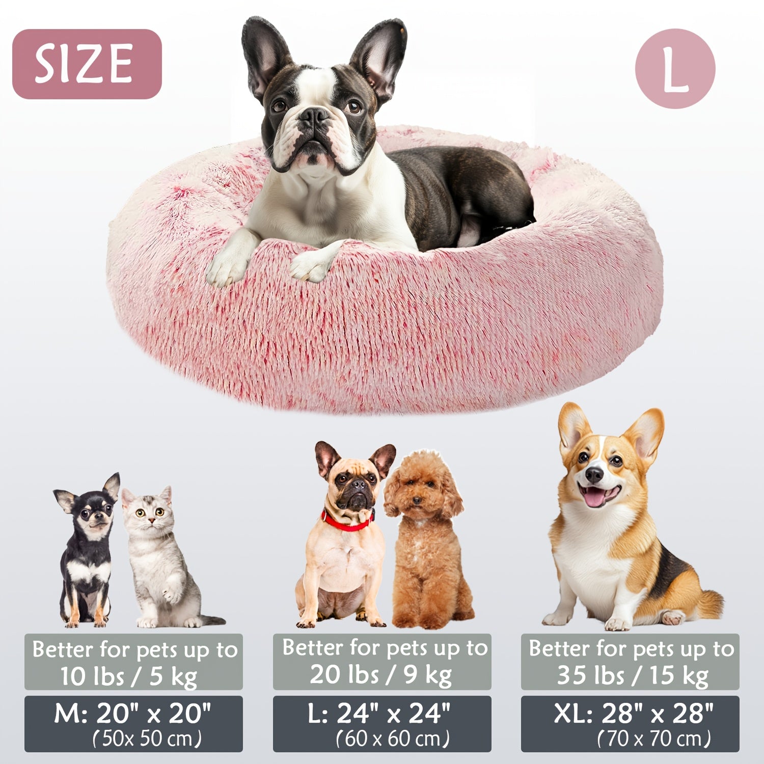 Round Dog Bed for Winter Indoor Use Polyester Non-Skid Bottom Small to Large Dogs