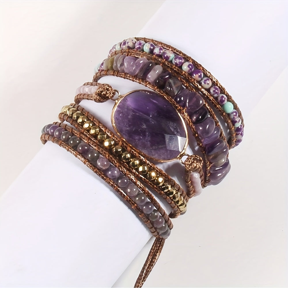 Bohemian Beaded Wrap Bracelet for Women with Natural Stones and Glass Beads