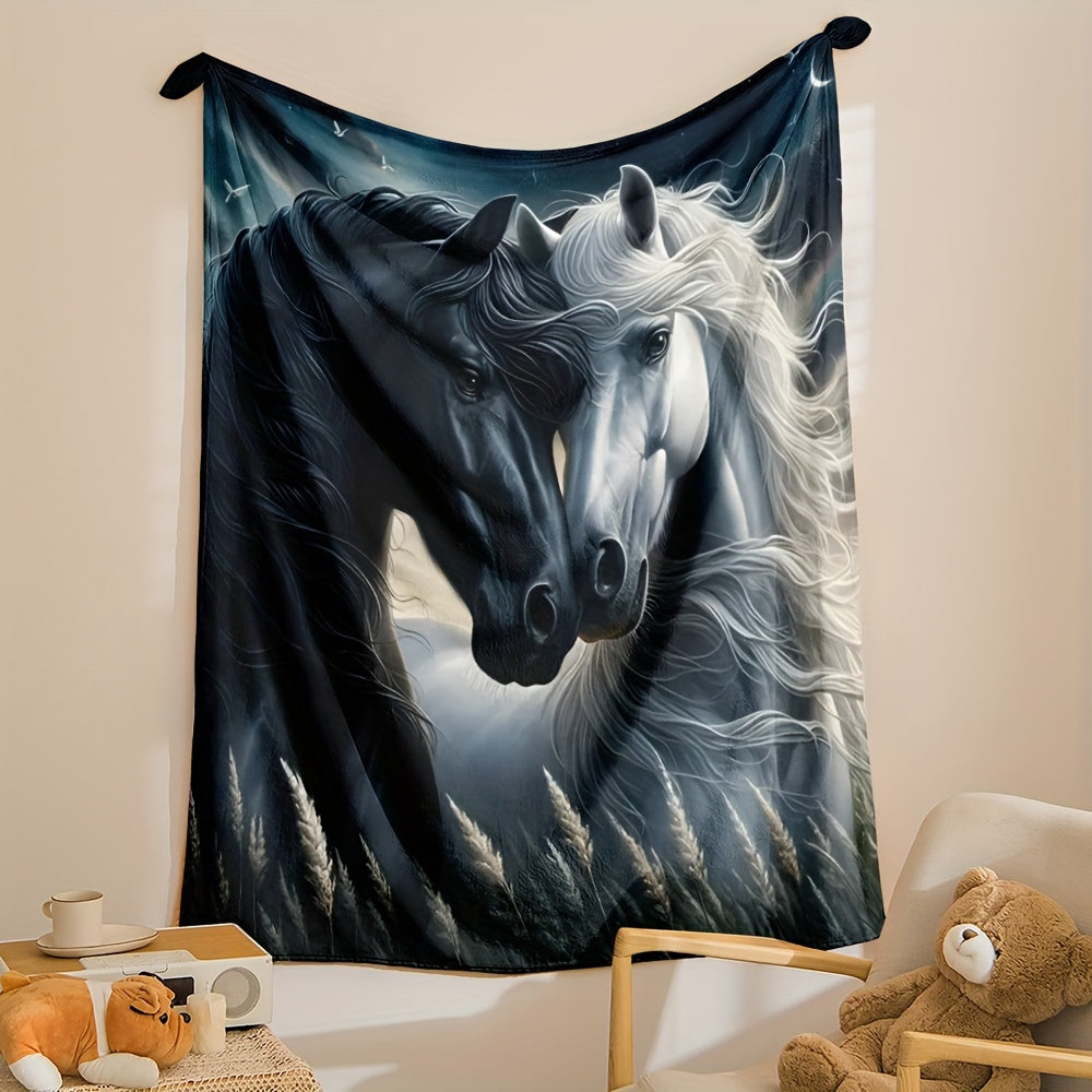 Contemporary Horse Pattern Flannel Throw Blanket Soft Lightweight All-Season Couch Bed Travel