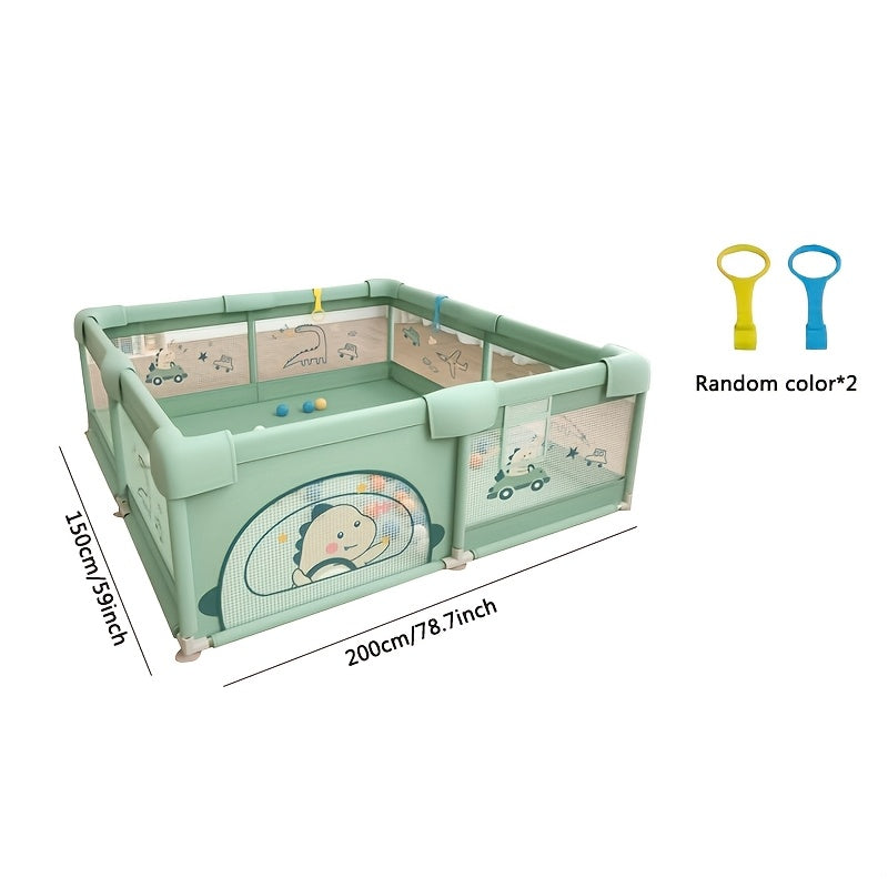 Green Metal Playpen for Kids Indoor Outdoor Safety Barrier with Anti-Slip Base