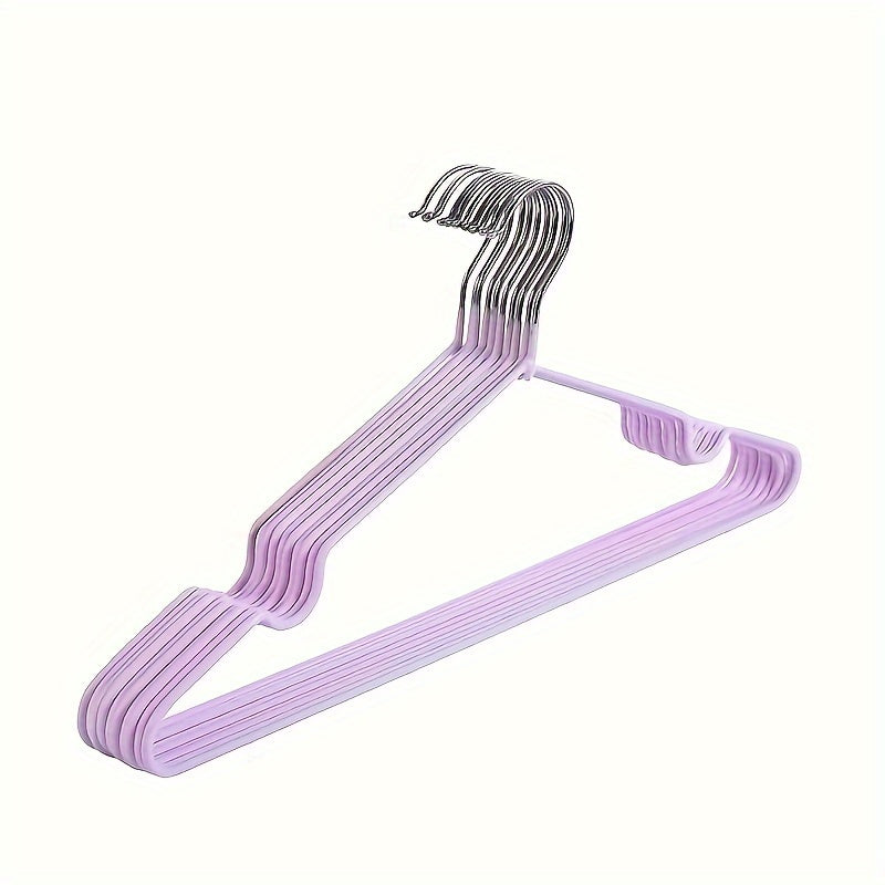 Set of 10 Metal Hangers with Grooved Non-Slip Design for Closet and Wardrobe Storage