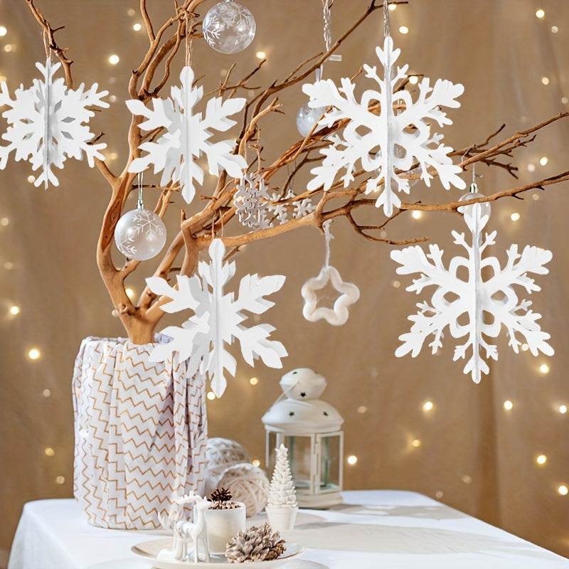 6 Elegant 3D Snowflake Hanging Decorations for Christmas Seasonal Parties