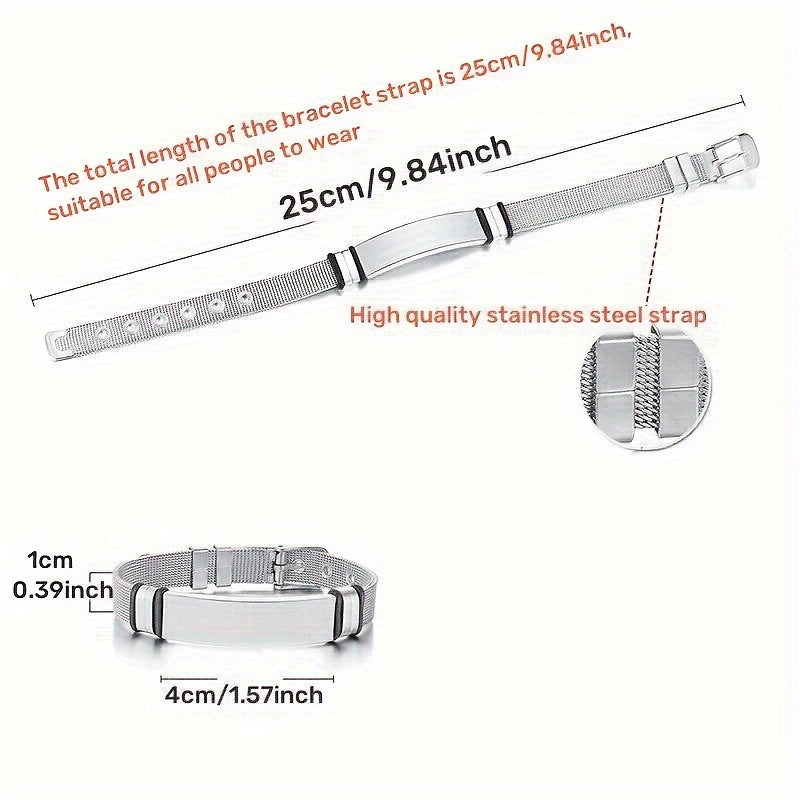 Adult Stainless Steel Medical Alert Bracelet Adjustable with Red Caduceus