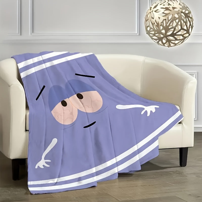 Flannel Throw Blanket with Purple Anime Character Print Lightweight Polyester Versatile for Home and Outdoor Use