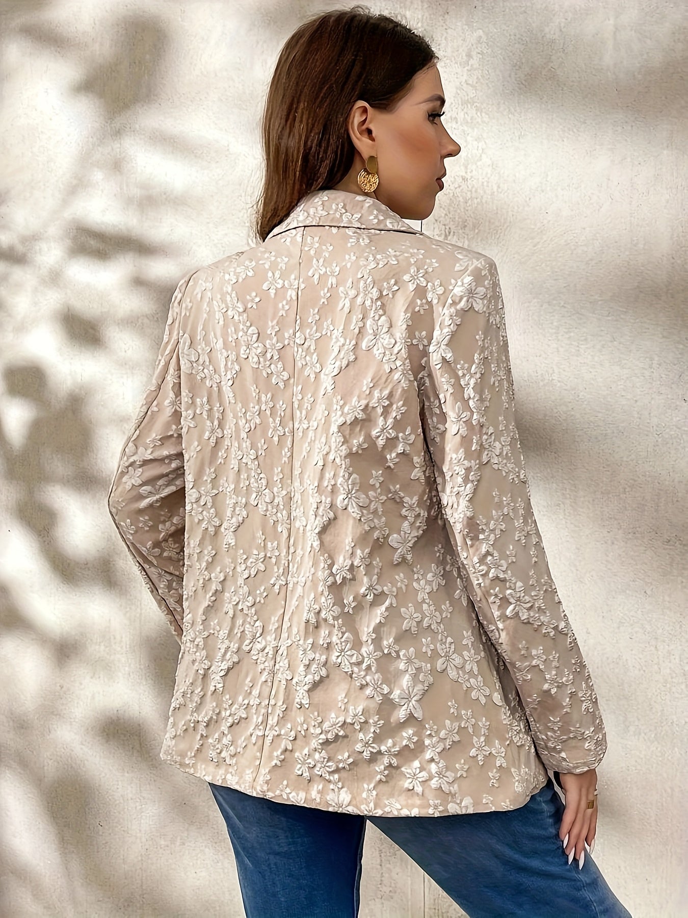 Women's Plus Size Textured Jacquard Suit Jacket Autumn Winter Elegant Versatile