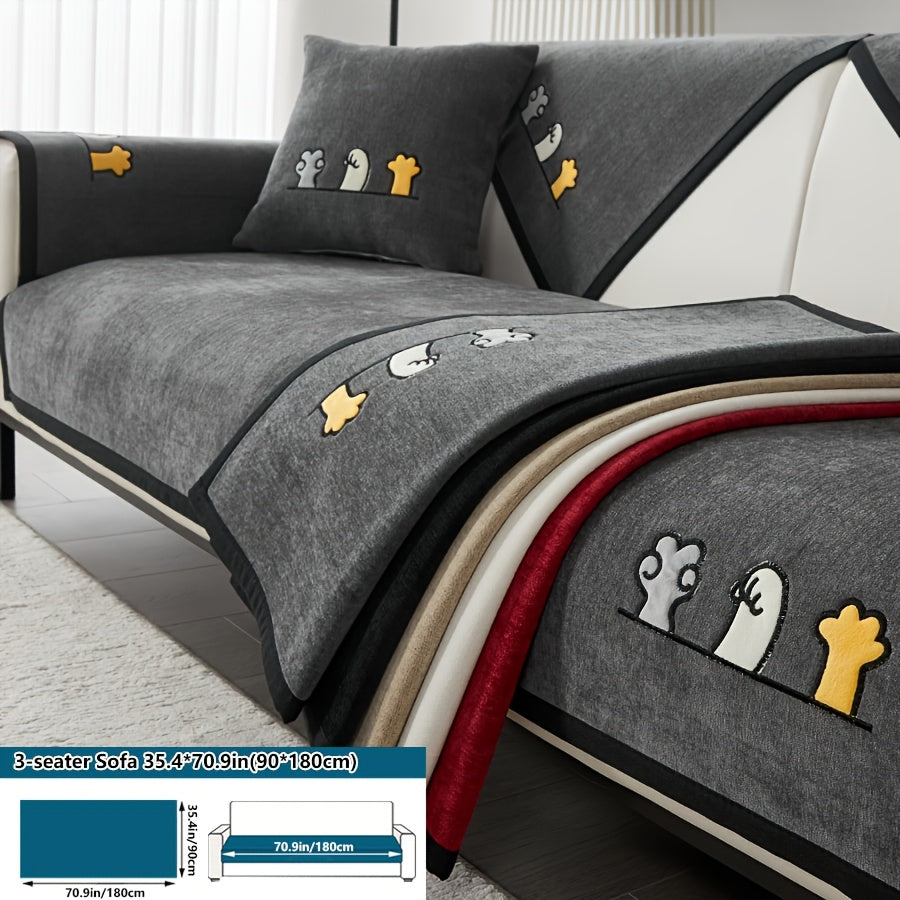 Эластичный чехол для сидений с вышивкой в виде кошачьих лап, комплект чехлов для дивана на все сезоны, пылезащитный защитник мебели для домашних животных, подходит для балкона, гостиной и домашнего декора. Чехол только для подушки.