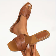 Women's Lightweight Flat Sandals Brown Slip-On Casual Beach Footwear