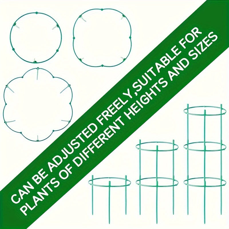 60 Green Plastic Flower Pot Stakes with Stackable Support Rings and Hooks for Outdoor Gardening