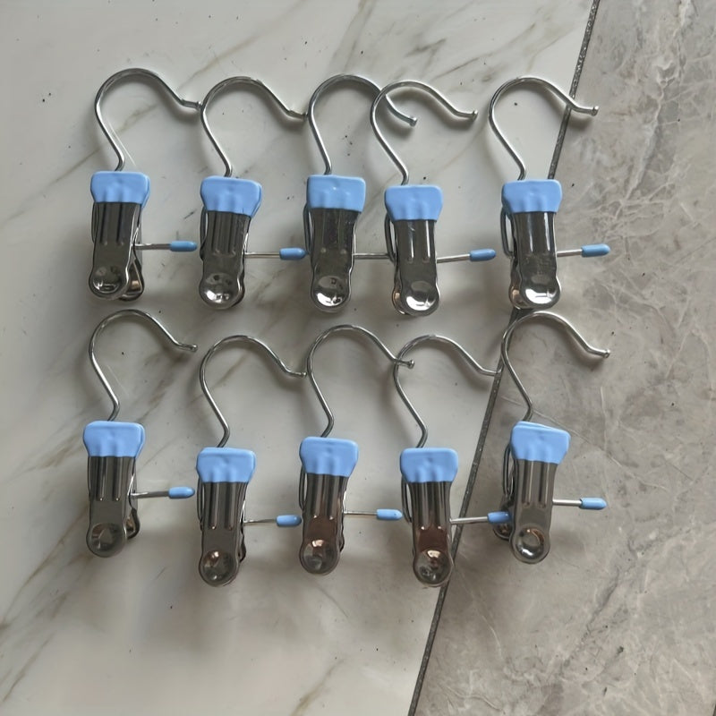 Juego de 10 pinzas de ropa de acero inoxidable con gancho giratorio colgadores de ropa clips organizadores de armario