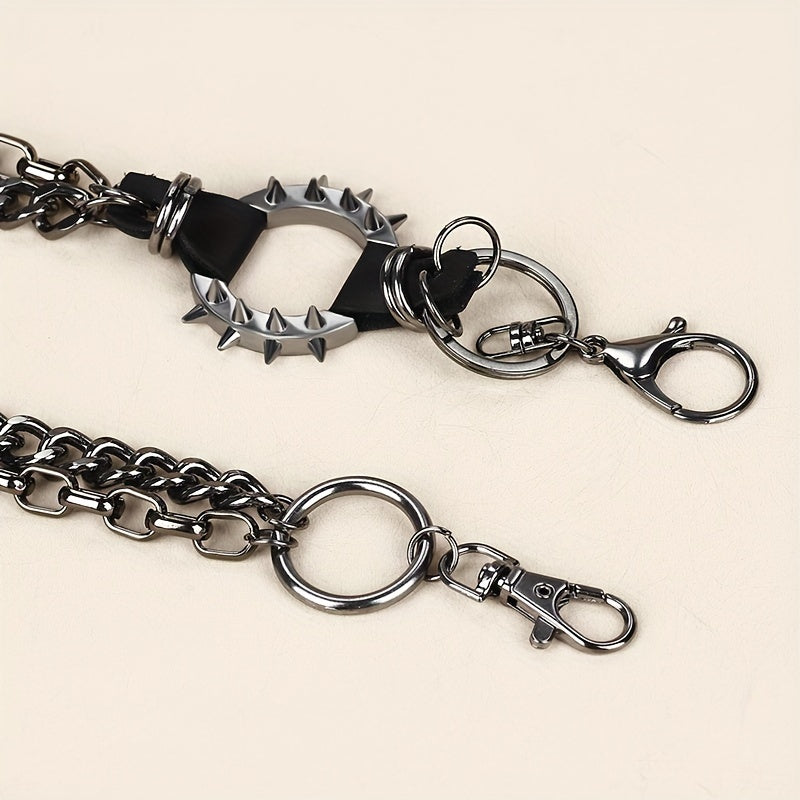 Men's Gold Punk Rock Waist Chain Wallet Chain for Hip-Hop Style with Spiked Design