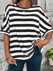 Women's Plus Size Striped Batwing Sleeve T-Shirt Polyester Casual Top