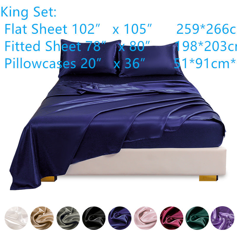 Juego de 4 sábanas de satén para ropa de cama incluye sábana superior, sábana ajustable y fundas de almohada, lujoso dormitorio, habitación de invitados
