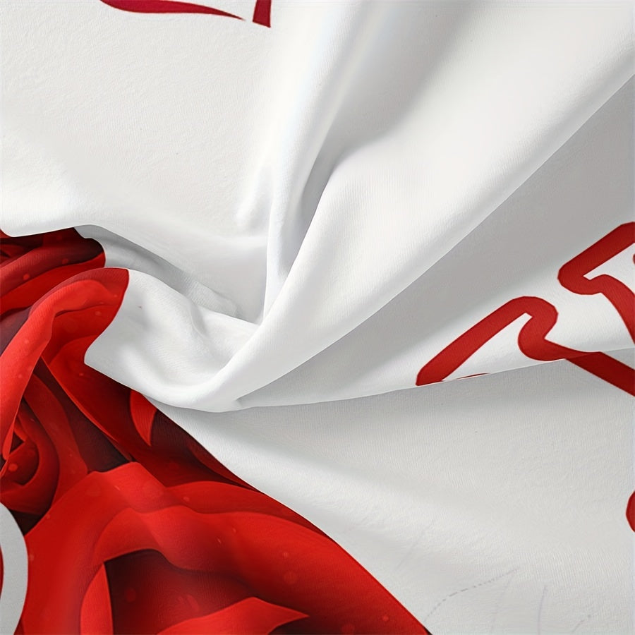 Red Rose Duvet Cover Set with 2 Pillowcases All-Season Polyester Zipper Closure