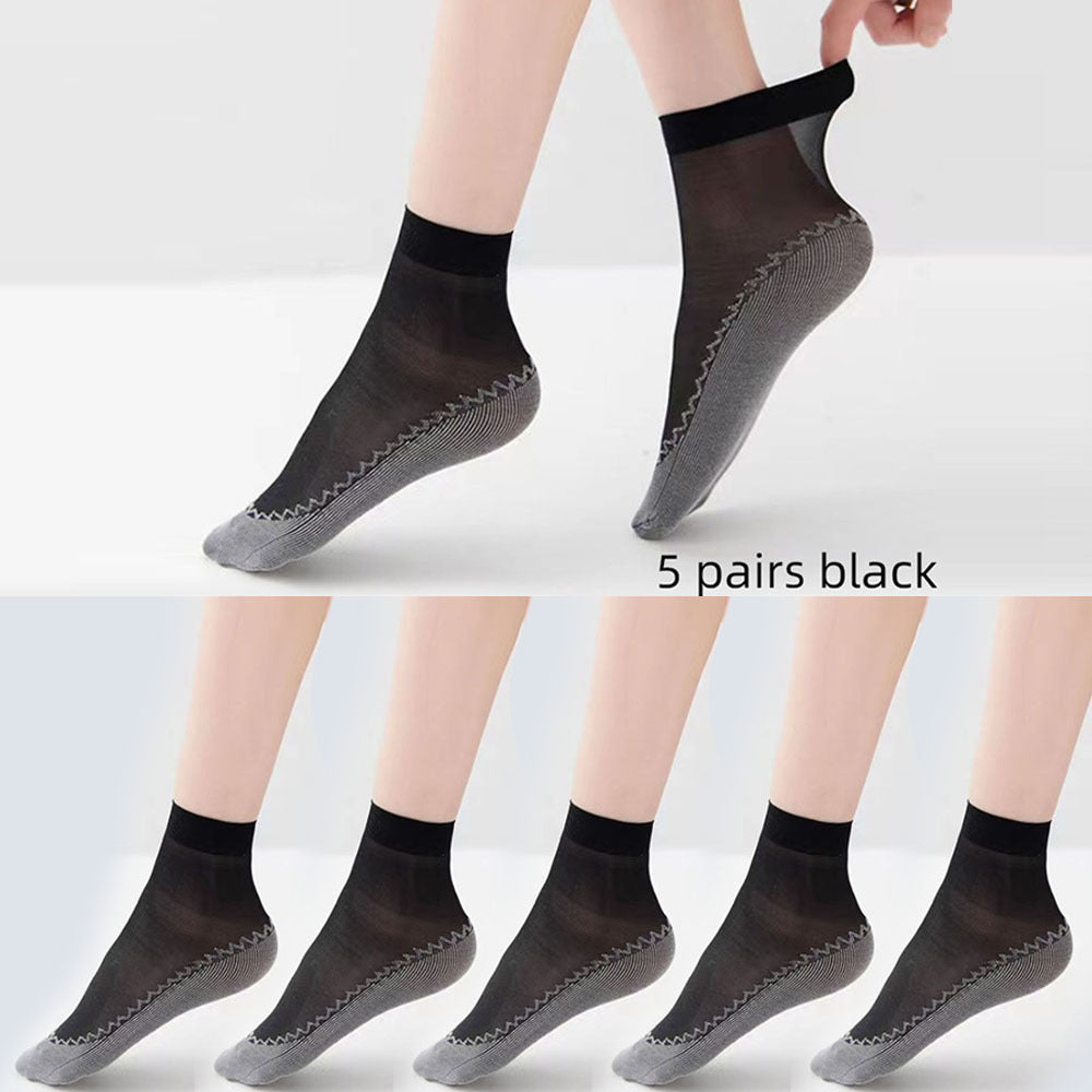 Women’s Knee-High Semi-Sheer Socks 5 Pairs Non-Slip Breathable Polyester