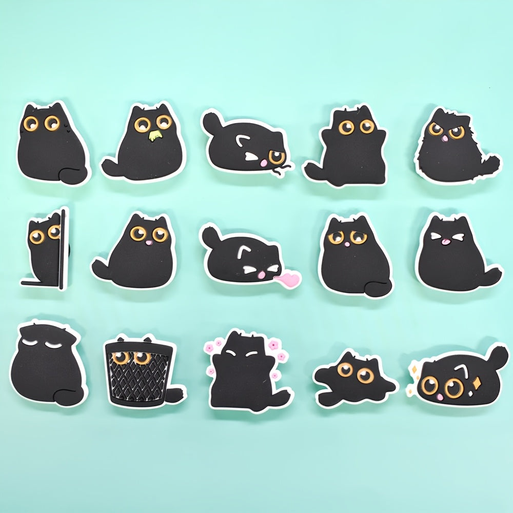 15 Pcs Black Cat Shoe Charms Set Plastic Shoe Decorations Accessories