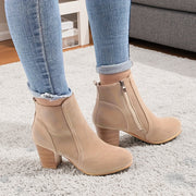 Women's Chunky Heel Ankle Boots Faux Cover Beige 7cm Platform