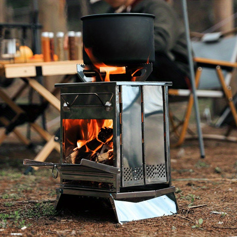 Sayohat uchun portativ zanglamaydigan po'latdan yasalgan barbekyu grill, kichik pech va griddle bilan