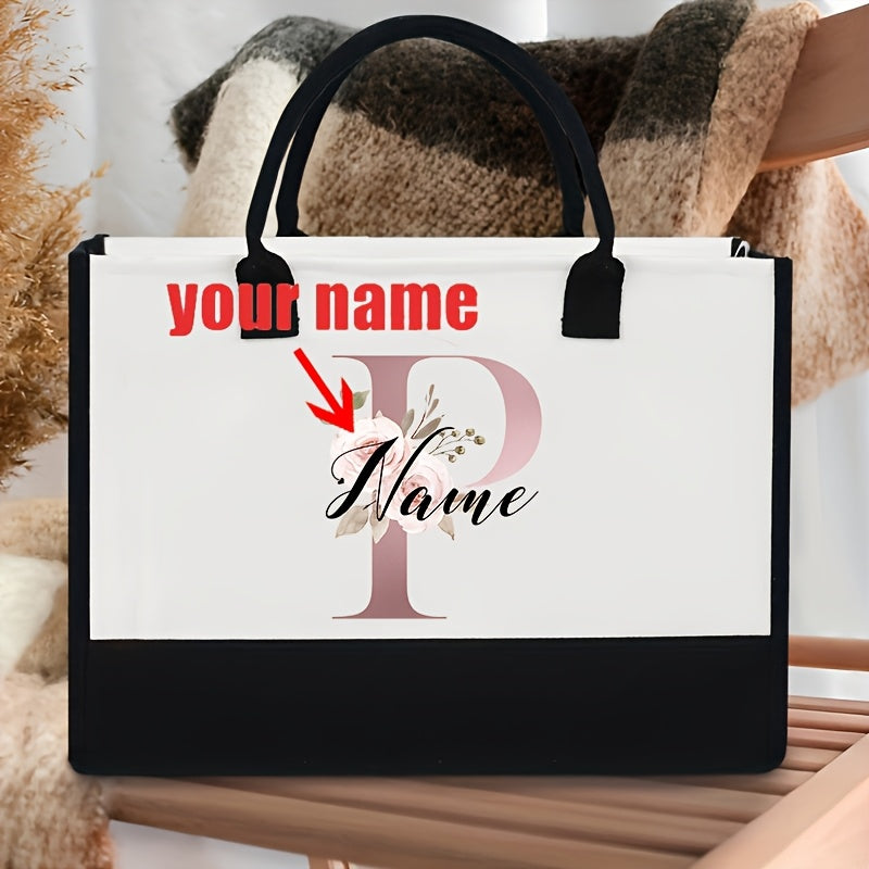 Personalized Polyester Tote Bag with Custom Initial and Floral Design for Bachelorette Party