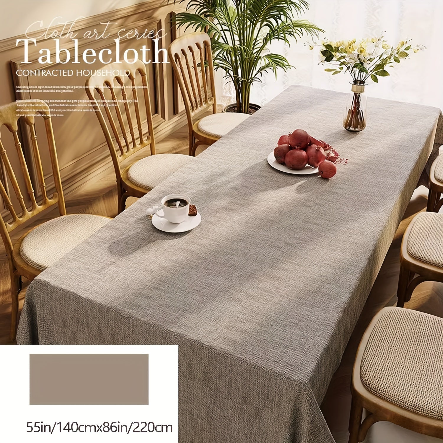 Beige Polyester Rectangular Waterproof Oil-Proof Tablecloth for Picnic and Dining