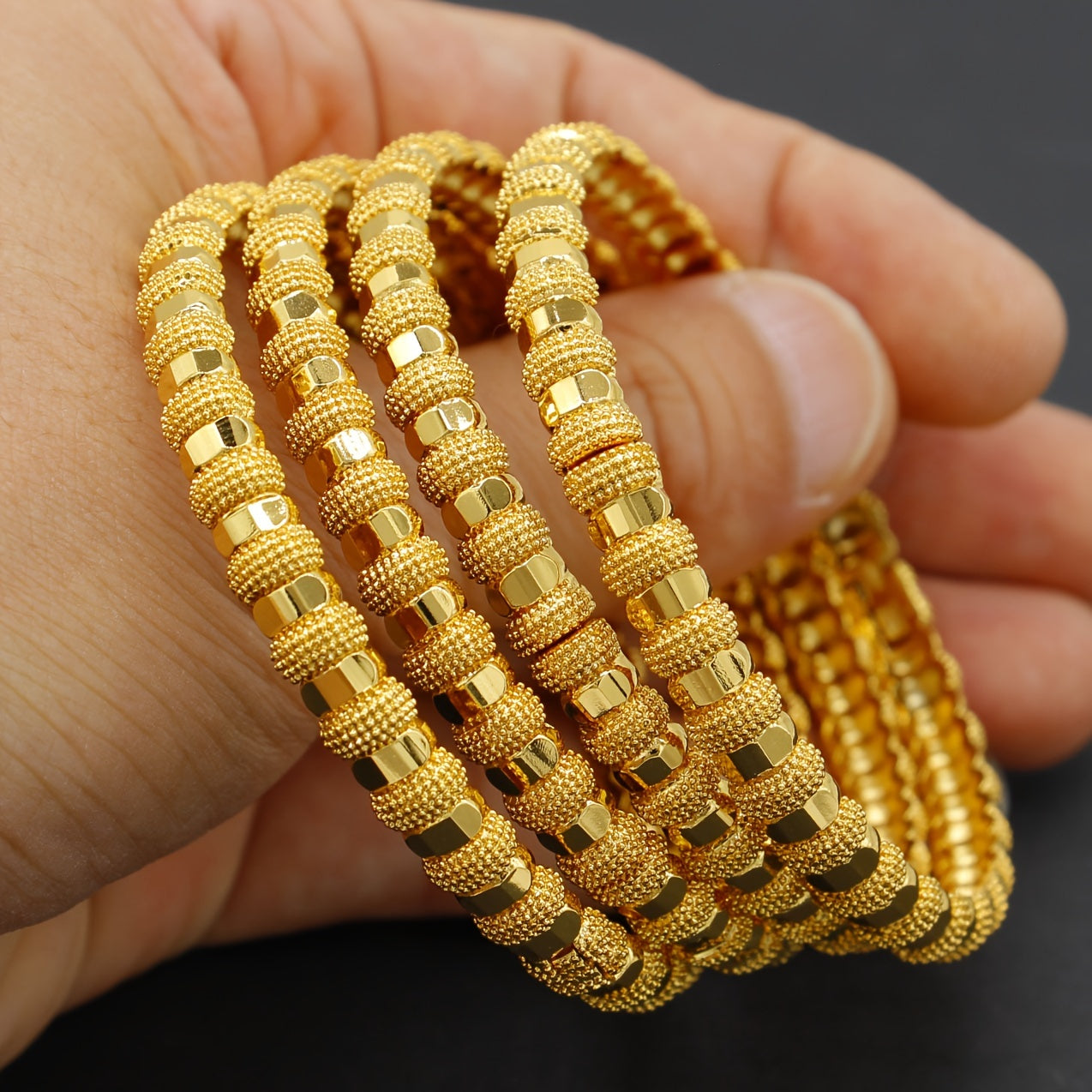 Set of 4 Women's Copper Gold-Plated Middle Eastern Style Bracelets for Daily Wear or Gifts