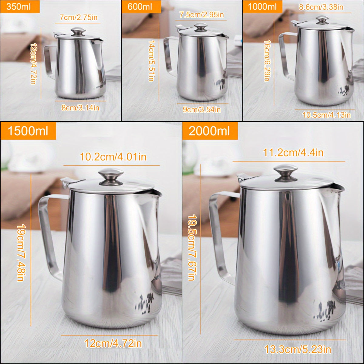 Stainless Steel Milk Frothing Pitcher with Lid for Espresso, Lattes, Cappuccinos