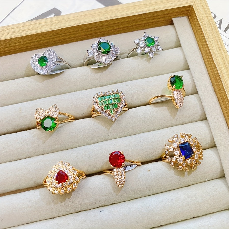 Set of 10 Women's Cubic Zirconia Rings in Various Styles for Weddings and Parties