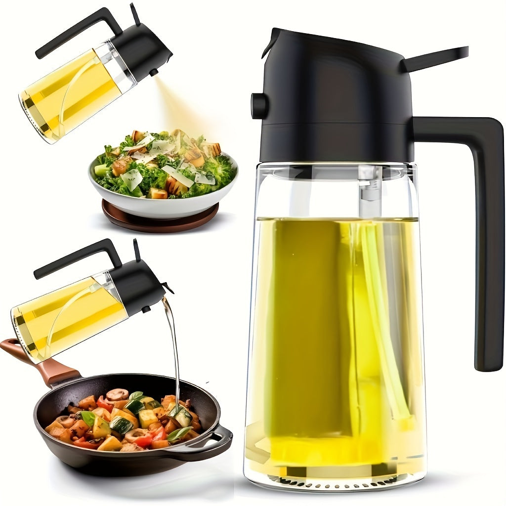 16oz Glass Oil Dispenser and Sprayer Round Shape Black Kitchen Cooking BBQ Salad