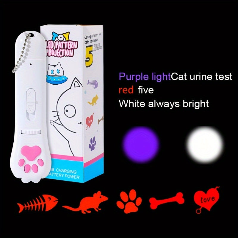 Interactive Cat Teaser Wand with Multi-Pattern Projection Light USB Rechargeable Plastic Toy