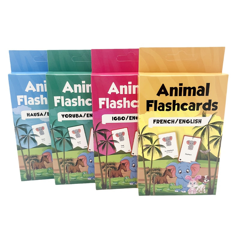 Educational French Animal Body Number Flashcards for Kids Learning in Multiple Languages