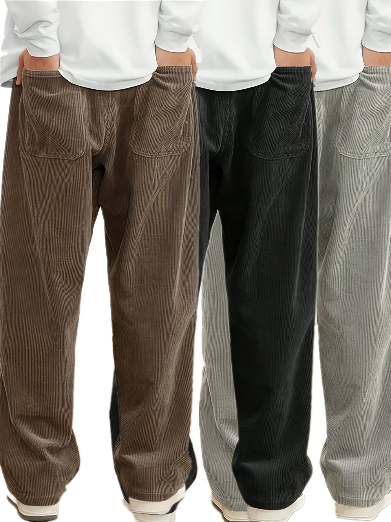 Men's Corduroy Pants Set 3 Pieces Fall Winter Loose Fit Straight Leg Polyester Alphabet Details