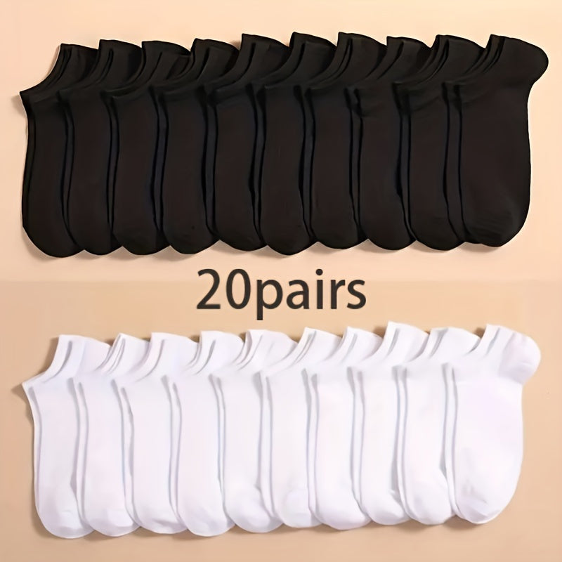 Unisex Solid Color Short Socks 20 Pairs Breathable Comfortable All Seasons