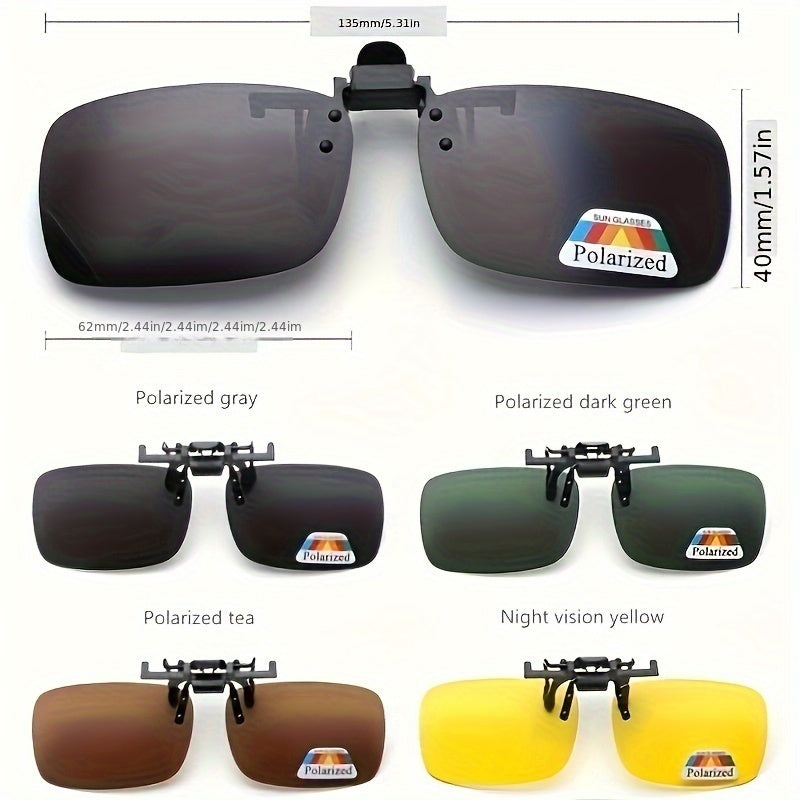 4 Pack Clip-On Polarized Driving Glasses Night Vision Rectangular