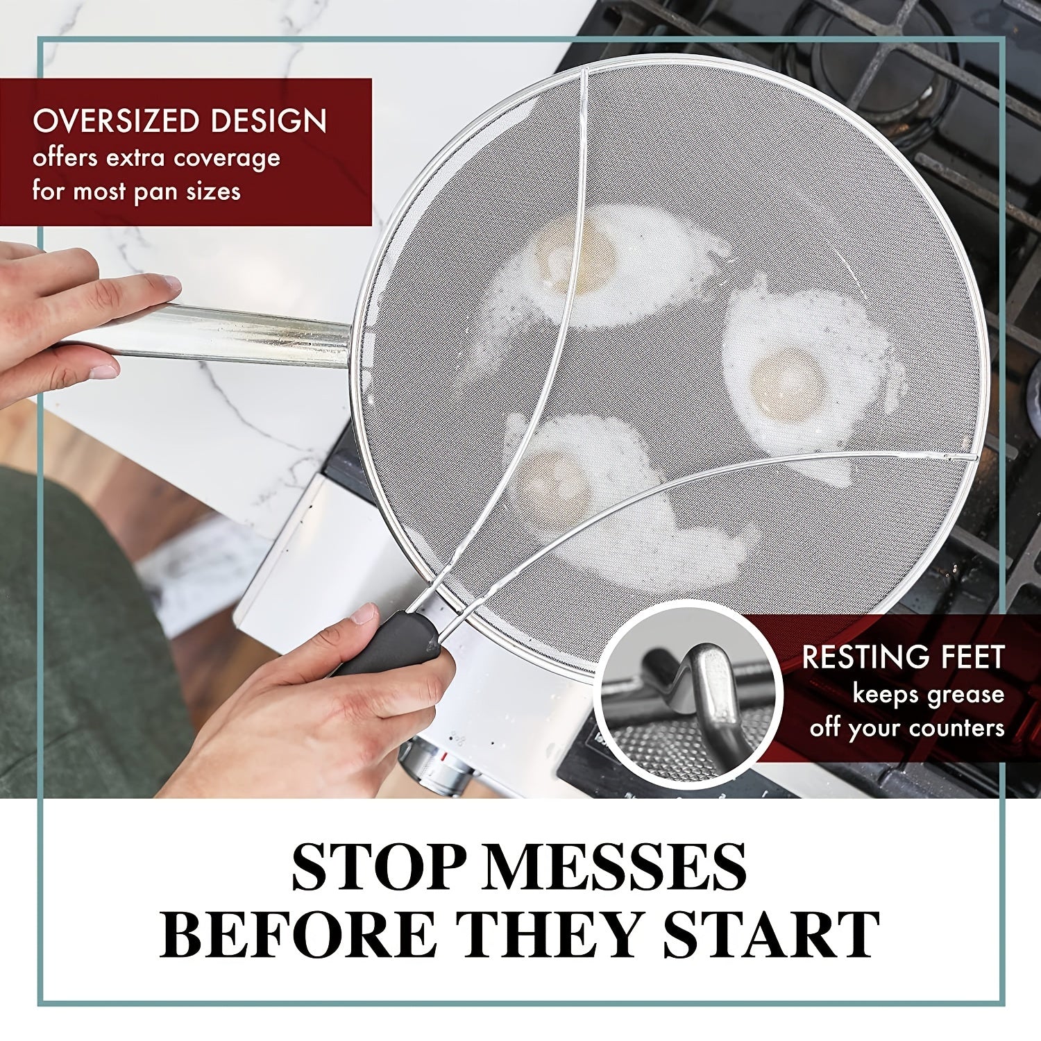 Heavy-Duty Stainless Steel Splatter Guard for Frying Pans 29cm 33cm