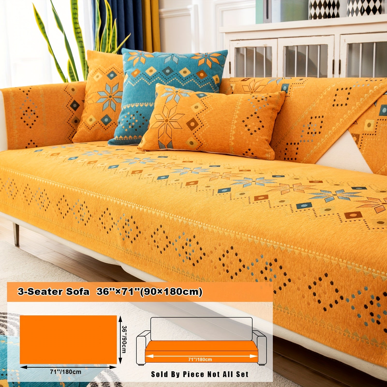 Bohemian Embroidered Sofa Slipcover with Pillowcase and Cushion Covers for Living Room and Bedroom