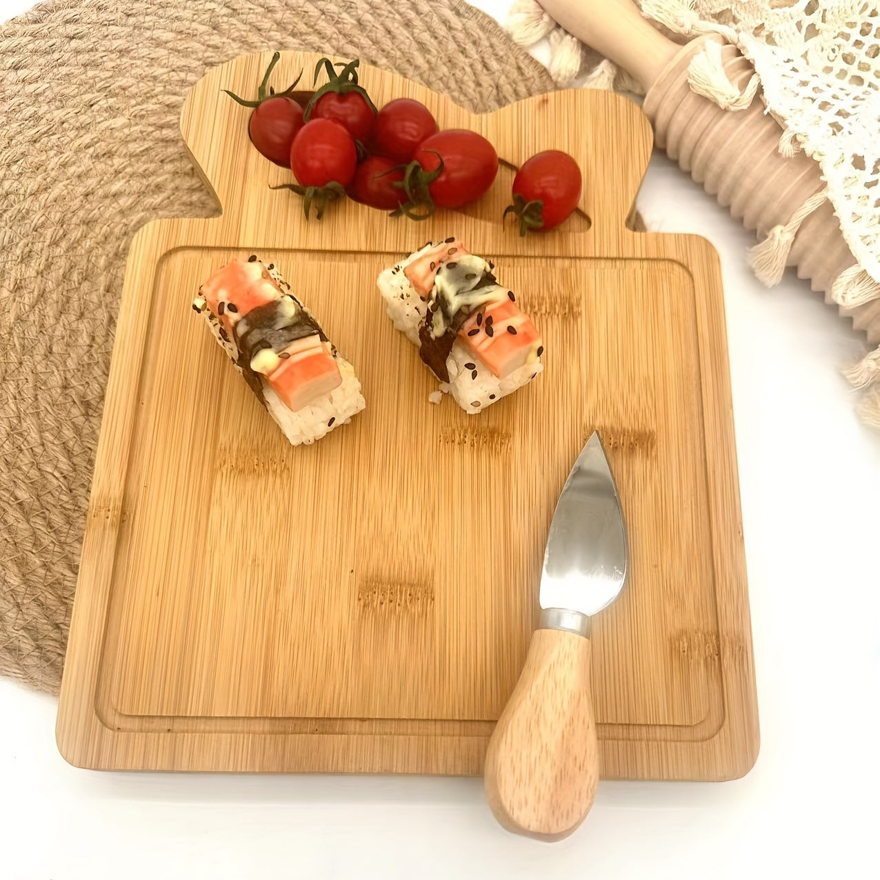 Bamboo Cutting Board and Cheese Cutter Set for Fruits and Dairy Kitchen Accessories