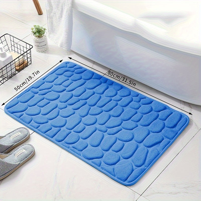 Coral Fleece Bathroom Mat Non-Slip Quick-Dry Low Pile Plush Polyester Pebble Pattern