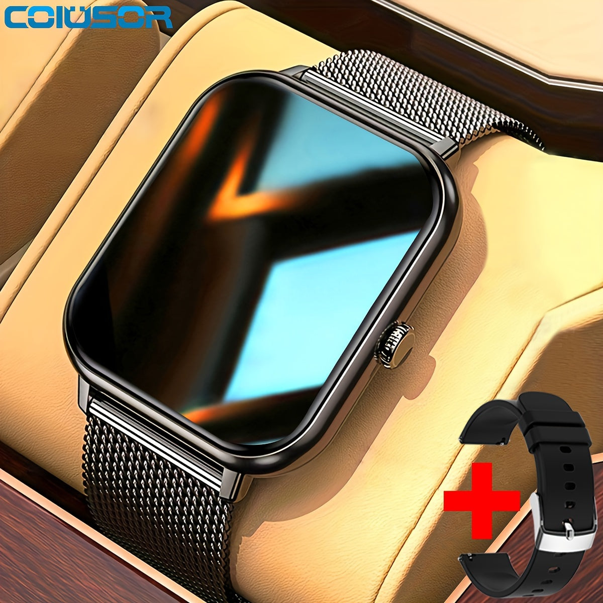 Умные часы COIUSOR с HD-дисплеем 4,65 см, золотистой сетчатой лентой, беспроводные, с уведомлением о сидячем образе жизни, управлением музыкой и камерой, более 100 режимами фитнеса, совместимы с iOS и Android.