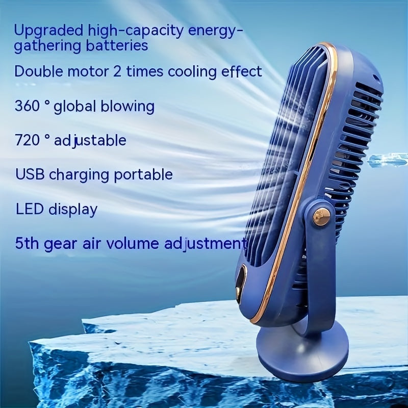 Portable Handheld Fan with Rechargeable Battery, 5 Speeds, 720° Hair Dryer