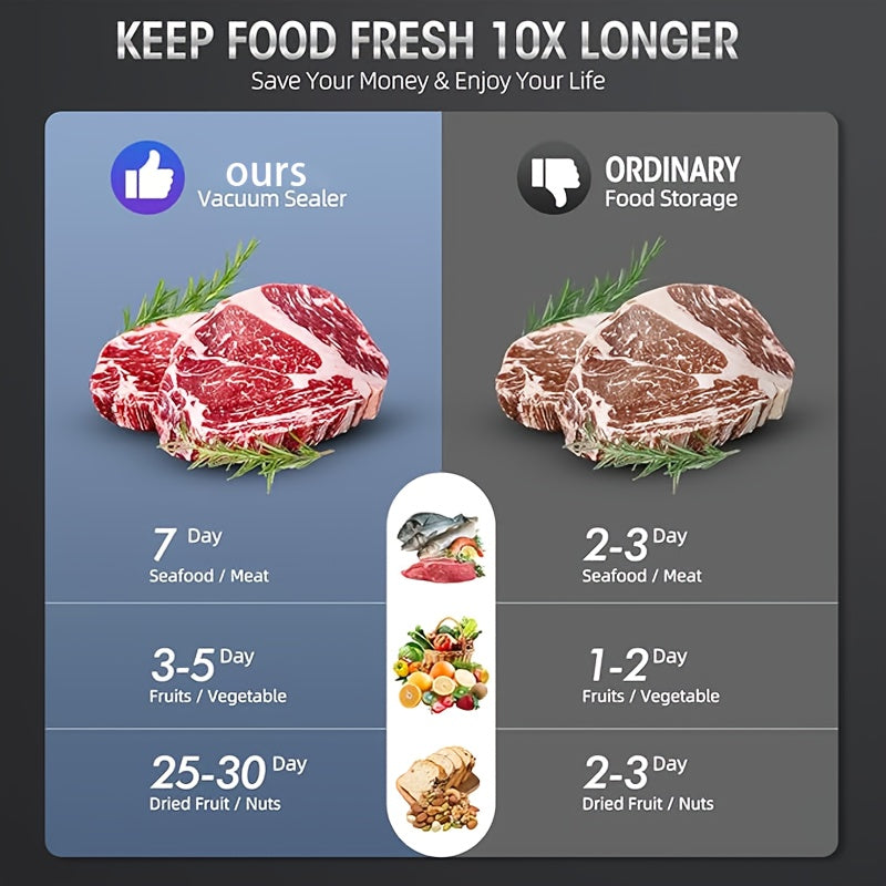 Автоматический вакуумный упаковщик для продуктов с 10 мешками, двухрежимный, для сухого и влажного хранения, 220В