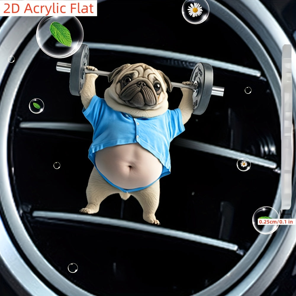 Yoqimli Pug 2D Akrilik Avtomobil Ventilatsiya Diffuseri Hidi Saqlovchi bilan Yostiqlar