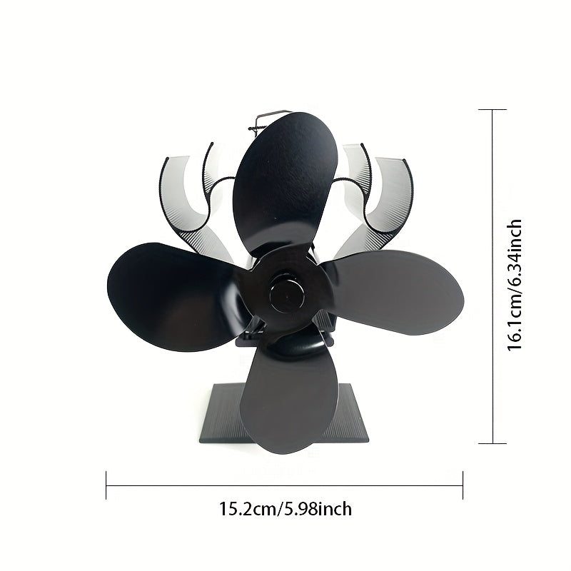 Self-Starting Flame-Inspired 4-Blade Fireplace Fan for Wood and Pellet Stoves