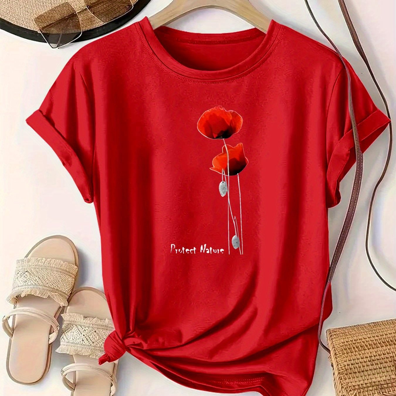 Women's Green Cotton T-Shirt Short Sleeve Casual Summer Top