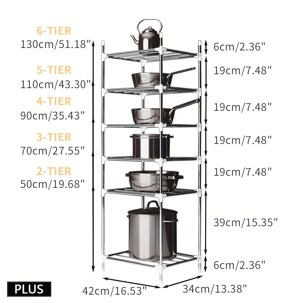 Multi-Tier Stainless Steel Storage Shelf for Kitchen Bathroom Balcony