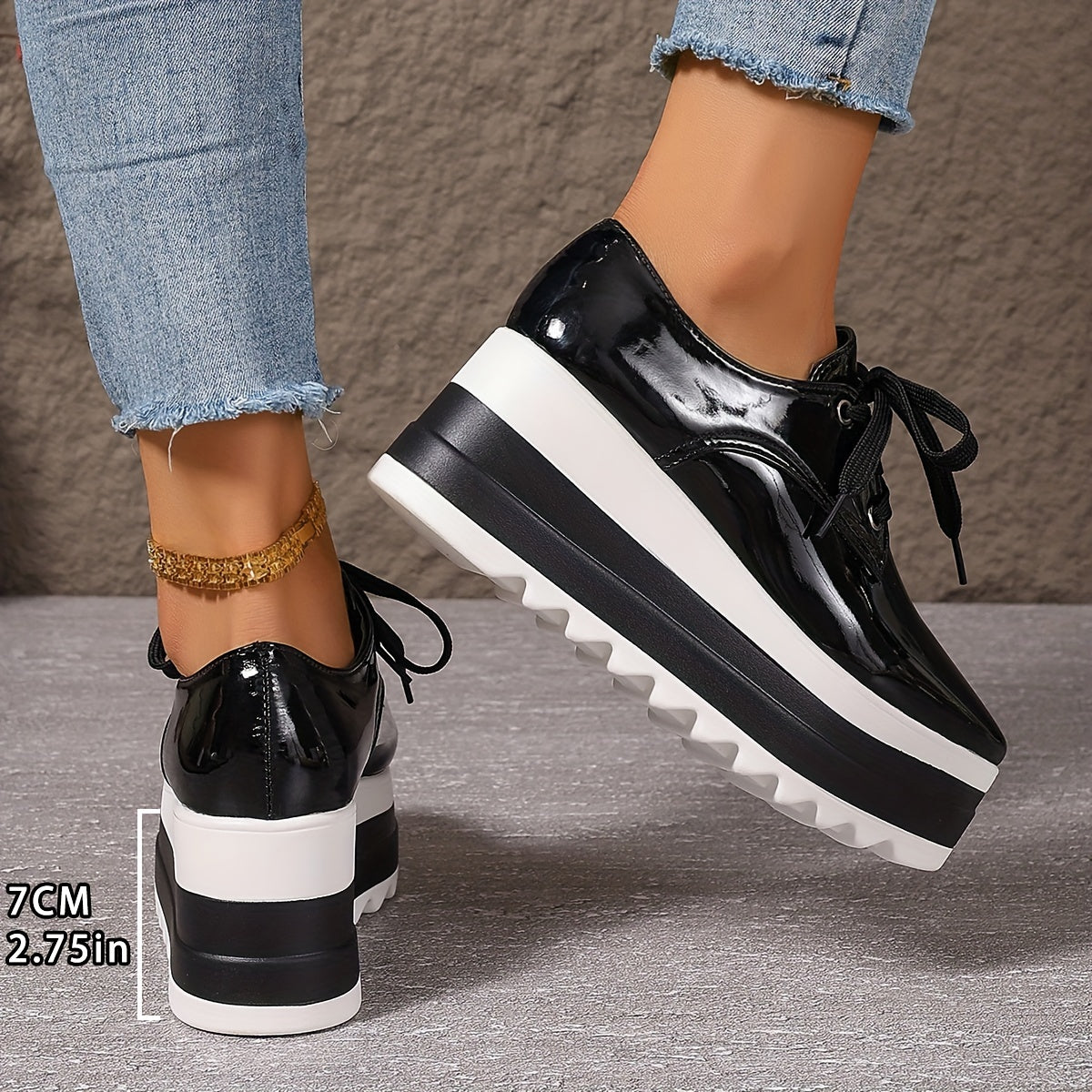 Women Square Toe Platform Shoes Thick Sole Non-Slip Lightweight