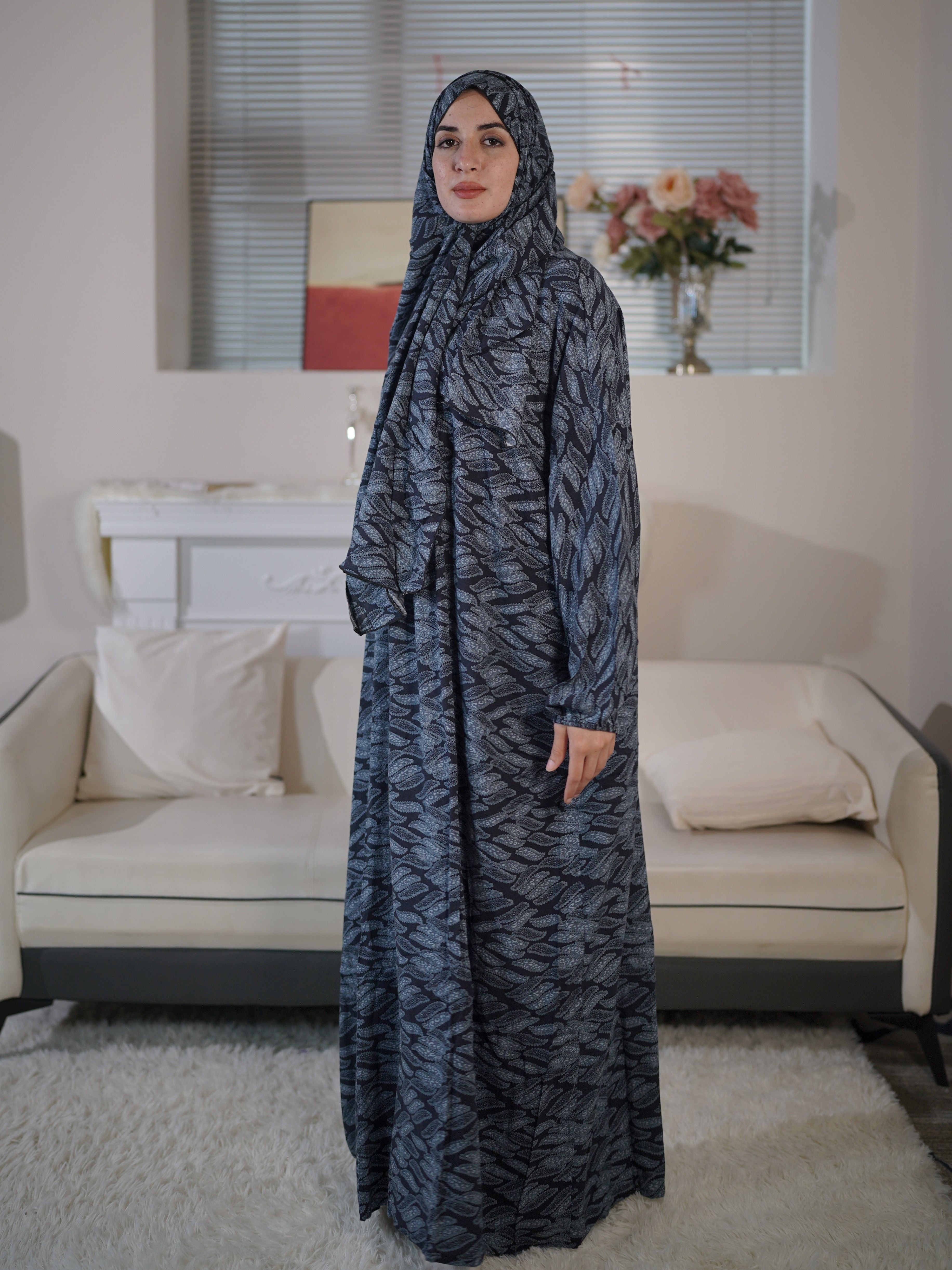 Plus Size Casual Long Sleeve Maxi Dress with Hijab for Women