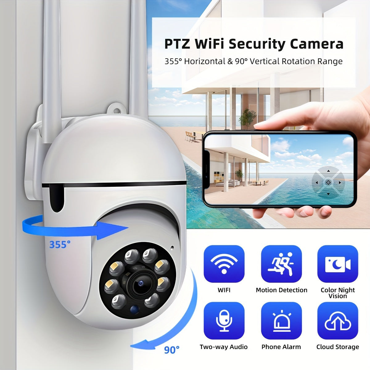 Wireless Security Camera 1440P HD PTZ Night Vision Motion Detection Indoor Outdoor