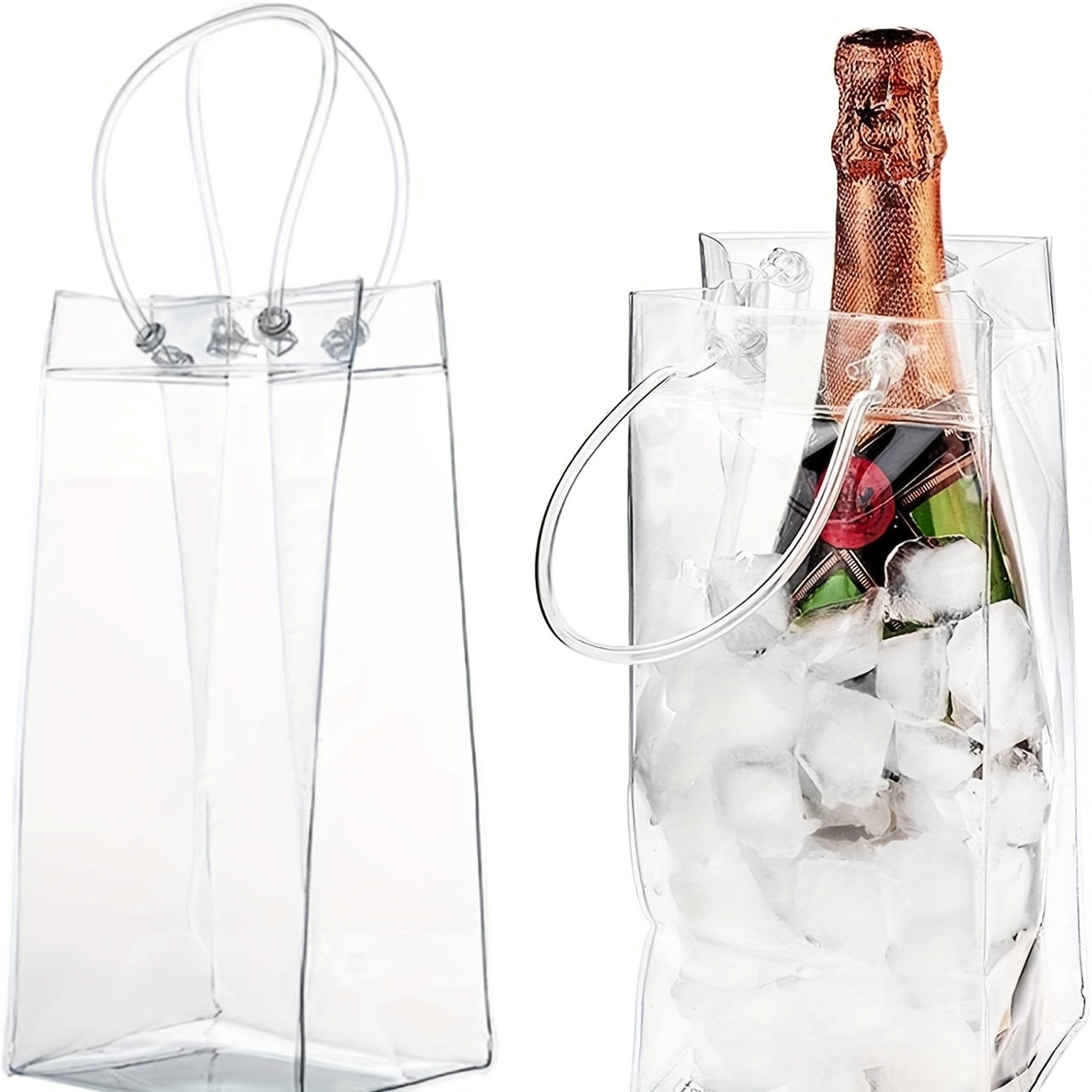 Portable Ice Bucket with PVC Leak-Proof Ice Bag, Transparent, Handle for Wine and Champagne
