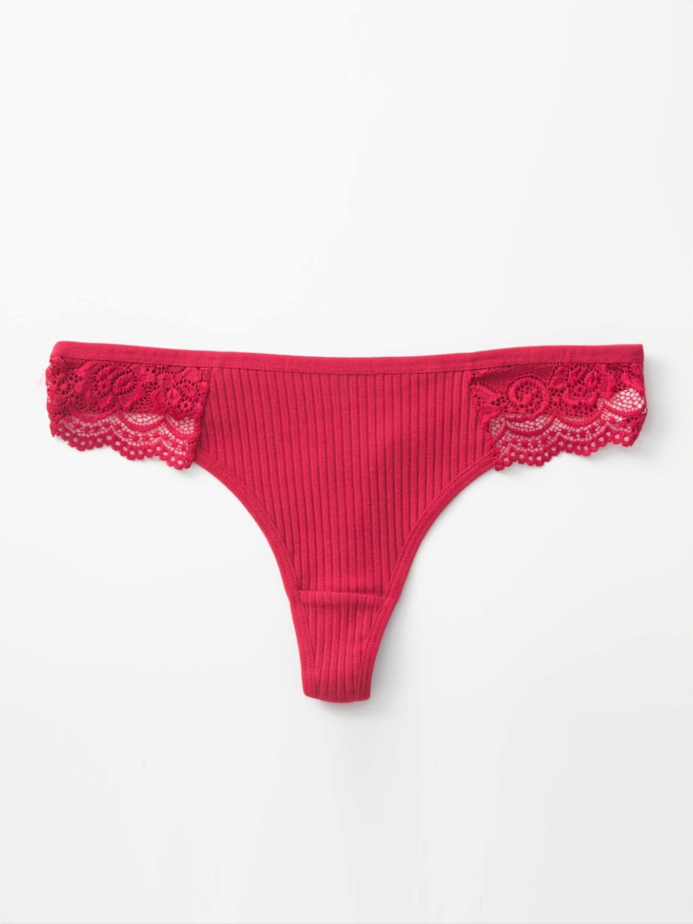 Women's Lace Thongs 5-Pack Low Waist Ribbed Cotton Underwear Solid Color