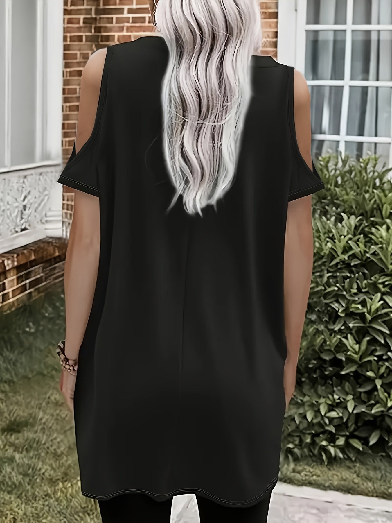 Women's Off Shoulder Top With Batwing Sleeves Plus Size Black Casual Wear