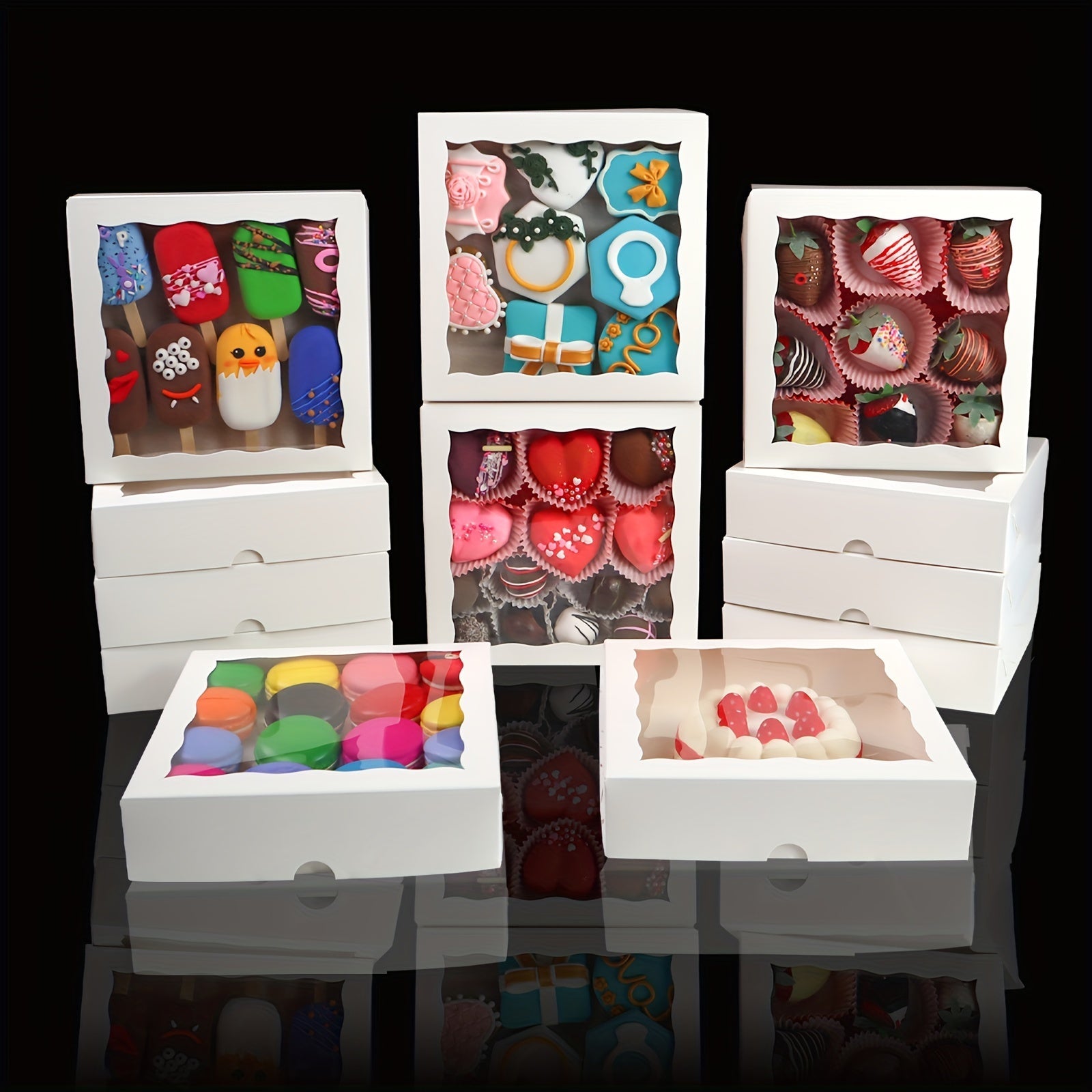 Bakery Boxes with Window Set of 6/15/30, 20.32cm, for Pastries and Snacks